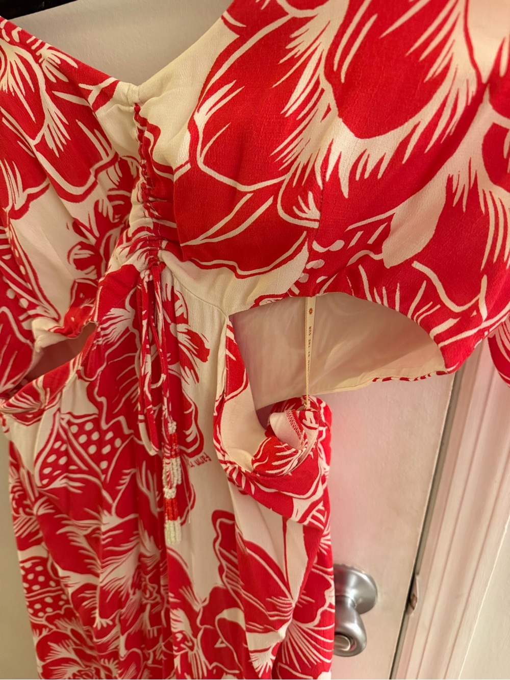 Farm Rio Red & White Floral Cutout Maxi Dress - Women's Summer Dress - Picture 6 of 7